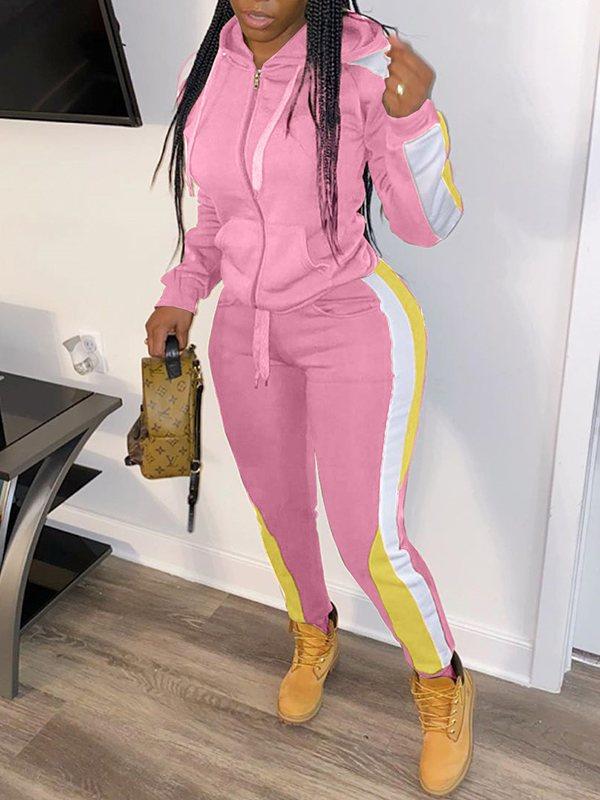 Colorblock Zip-Front Hoodie & Pants Set--Clearance