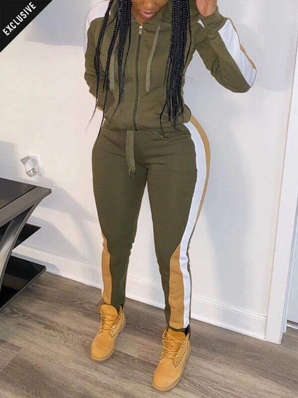 Colorblock Zip-Front Hoodie & Pants Set--Clearance