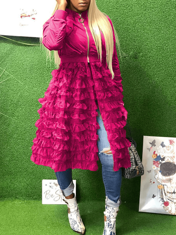 Frilled Mesh Combo Jacket--Clearance