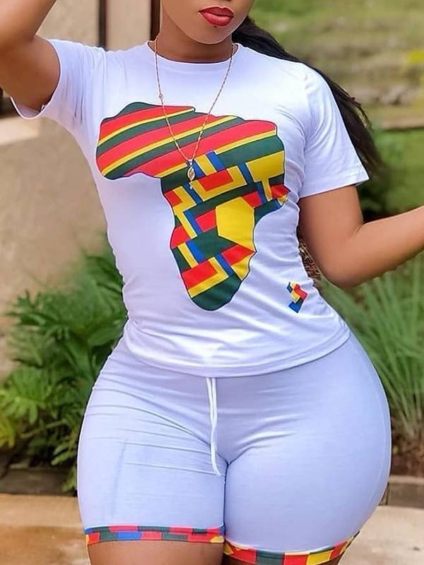 Africa Map Tee & Shorts Set--Clearance White S