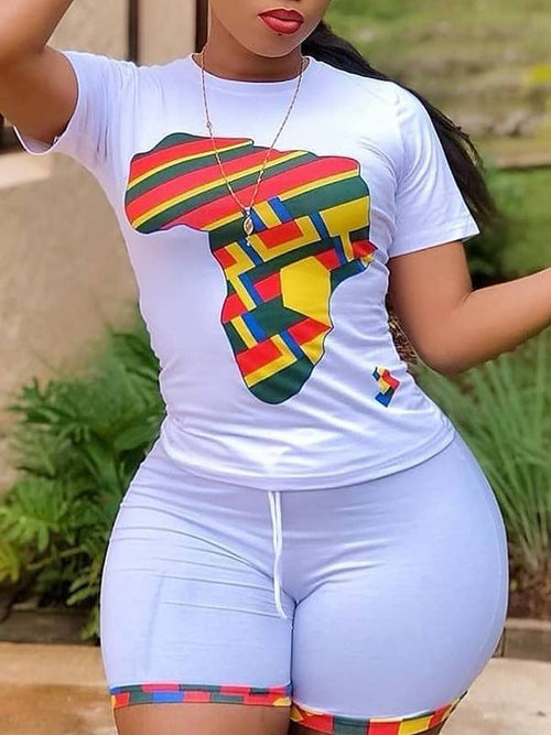 Africa Map Tee & Shorts Set--Clearance White S