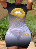Lip-Print Tee & Biker Shorts Set--Clearance Black S