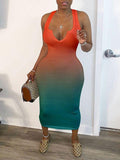 V-Neck Gradient Dress Orange