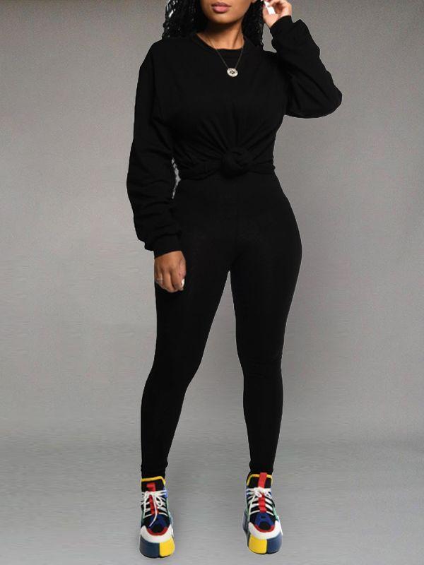 Solid Sweatshirt & Leggings Set--Clearance Black S