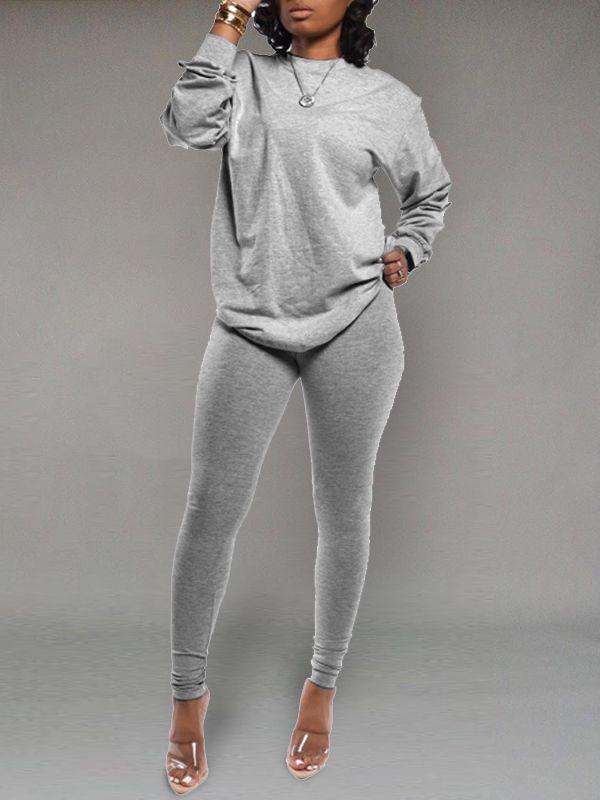 Solid Sweatshirt & Leggings Set--Clearance Gray M