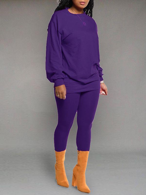 Solid Sweatshirt & Leggings Set--Clearance Purple XL