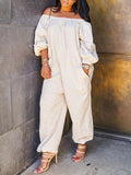 Off Shoulder Heram Jumpsuit Cream White