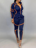 Stripe Contrast Motor Set Navy Blue