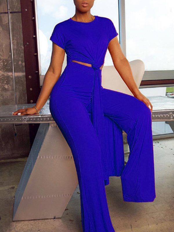 Solid Slit Tunic & Pants Set Royal Blue