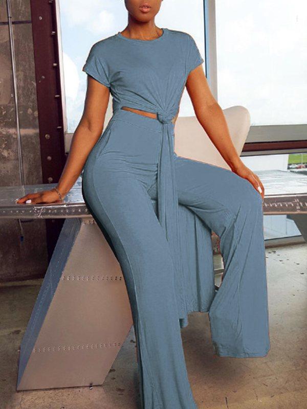 Solid Slit Tunic & Pants Set Gray