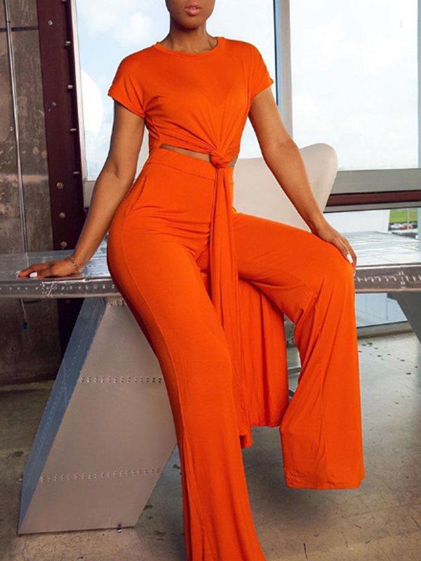 Solid Slit Tunic & Pants Set Orange