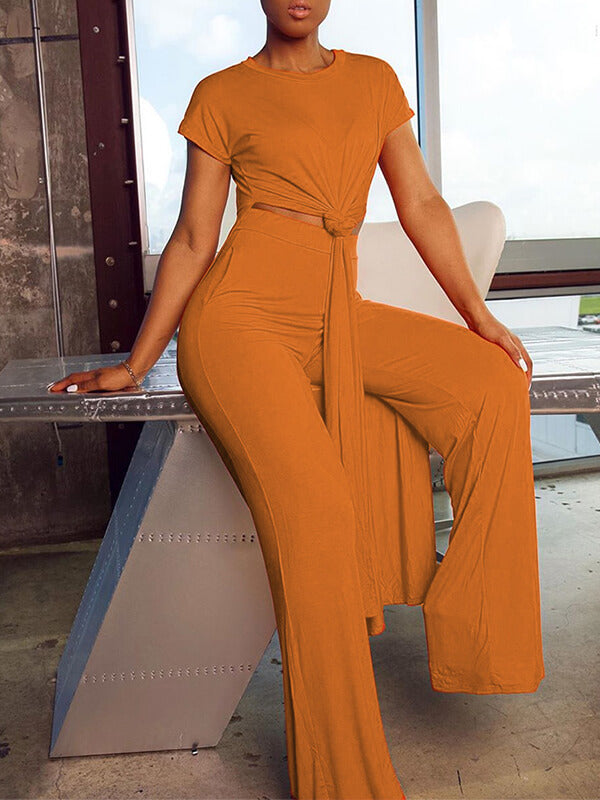 Solid Slit Tunic & Pants Set Mustard