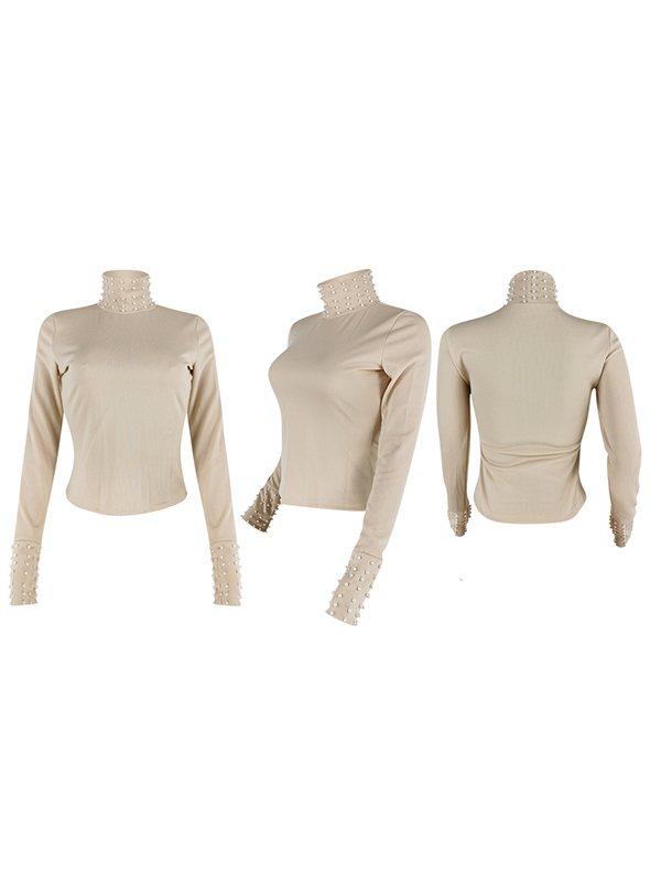 Pearl-Studded Turtleneck Top--Clearance