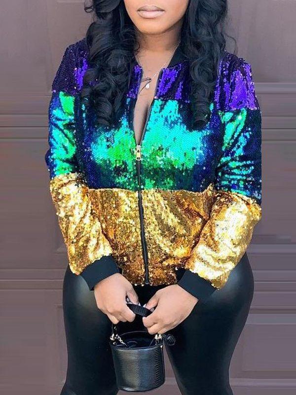 Sequin Colorblock Jacket--Clearance Multicolor S