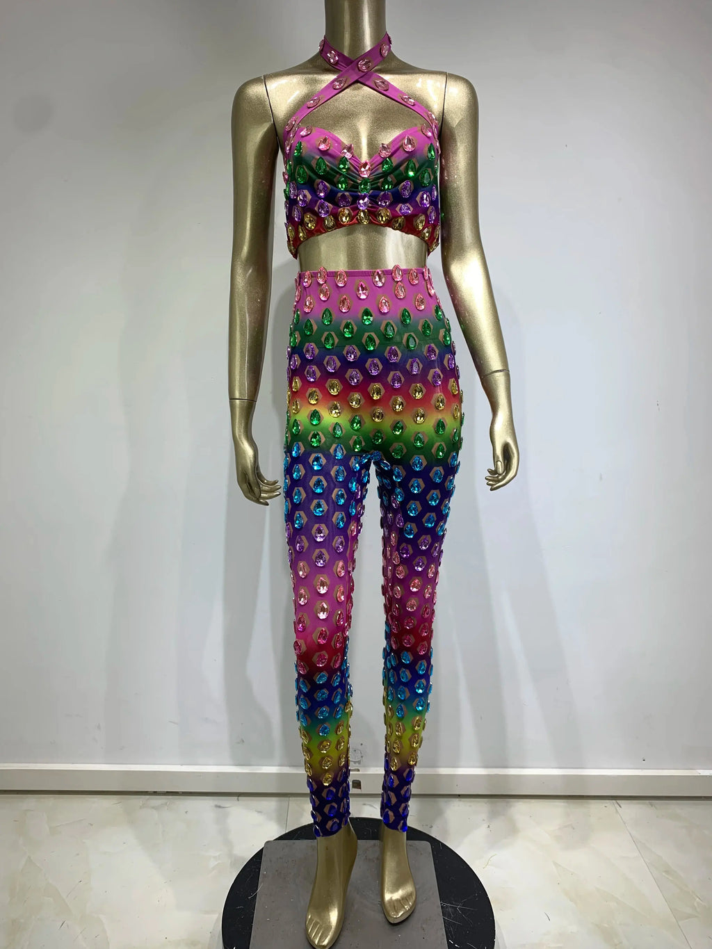 Garci Diamond Mesh Pants Set Mixed Color