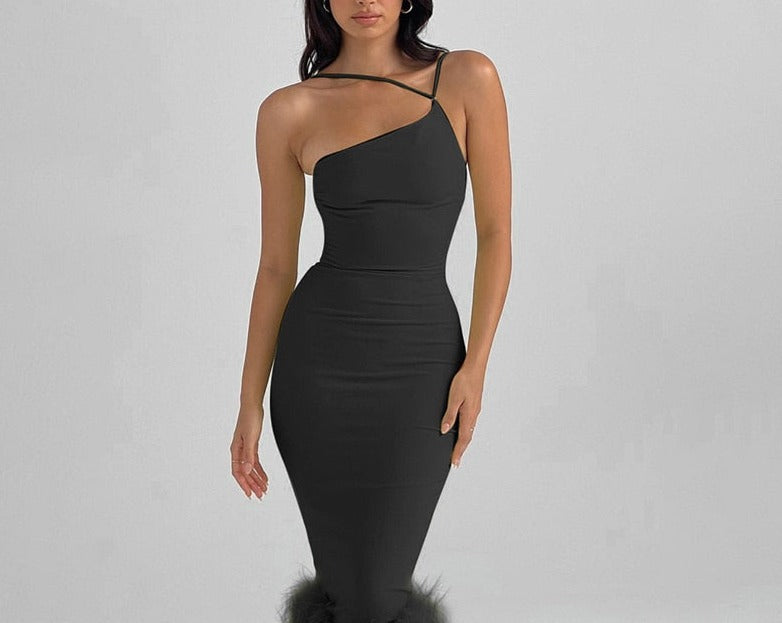 Giselle Feather Bandage Midi Dress Black