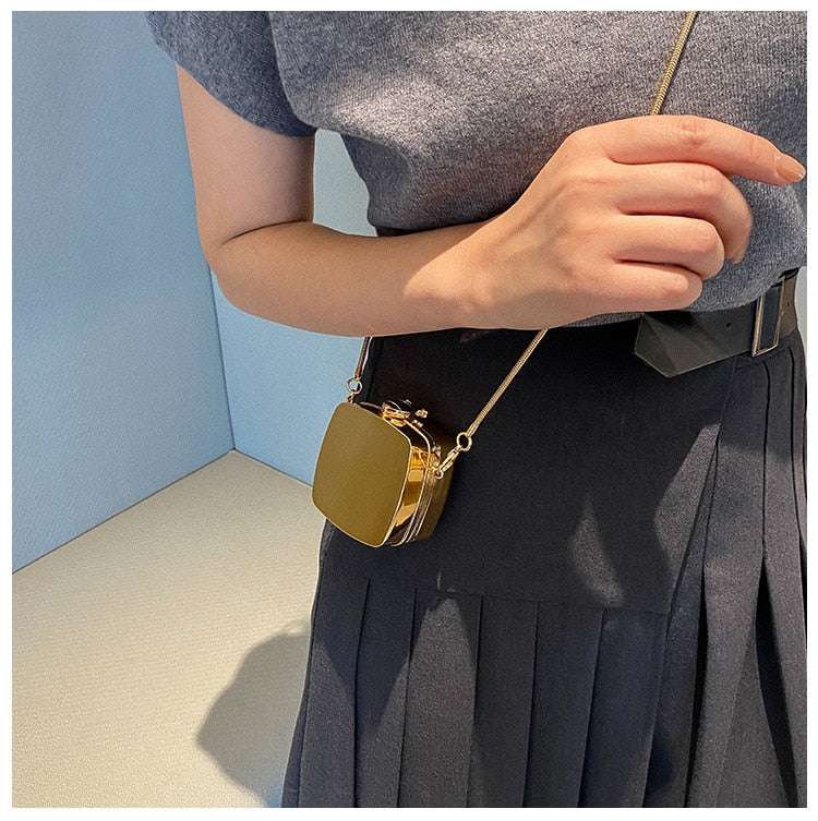 Gold Mini Metal Chain Crossbody Bag