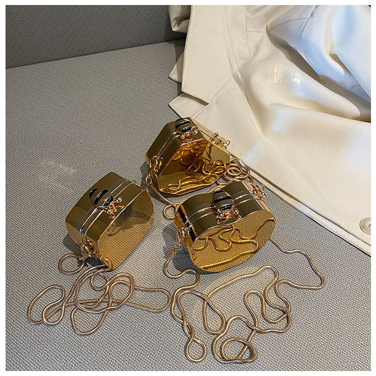 Gold Mini Metal Chain Crossbody Bag