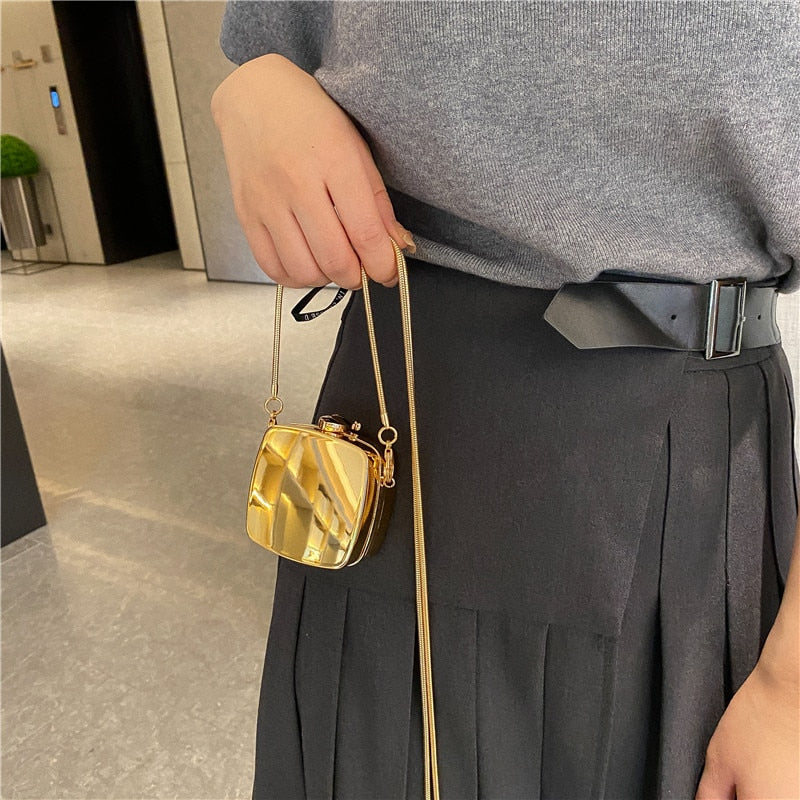 Gold Mini Metal Chain Crossbody Bag
