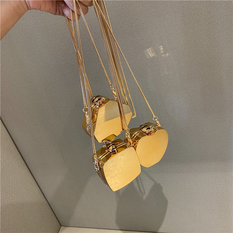 Gold Mini Metal Chain Crossbody Bag