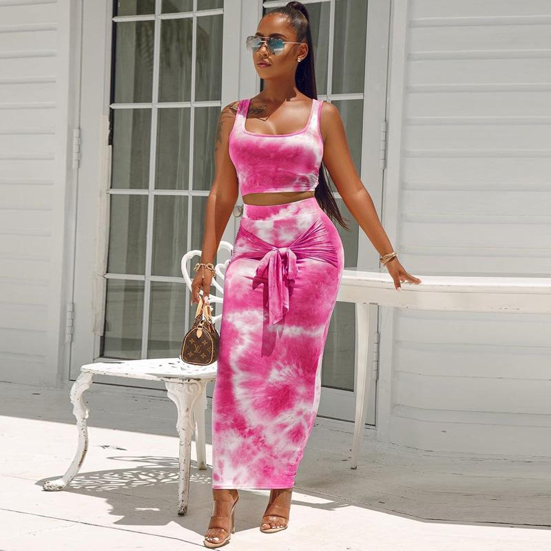 Summer Tie Dye High Waist Suit Pink