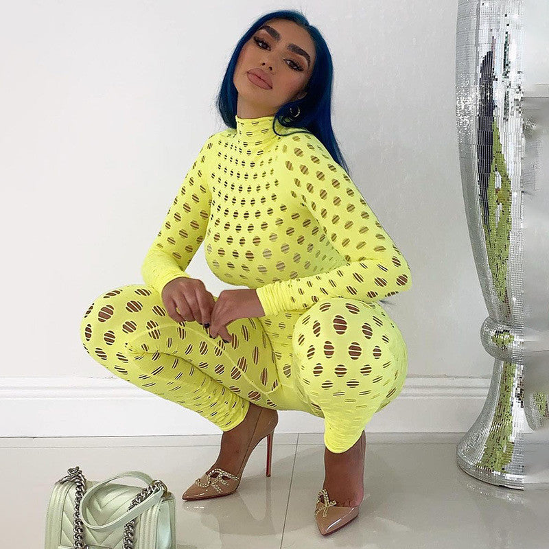 Hollow Sexy Long Jumpsuit Yellow
