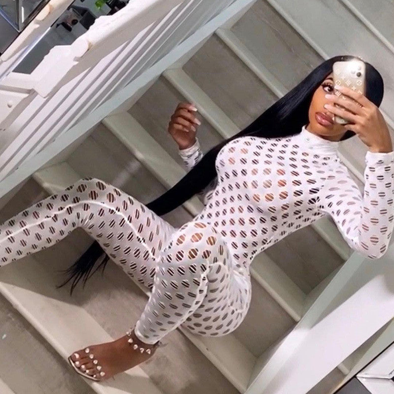 Hollow Sexy Long Jumpsuit White