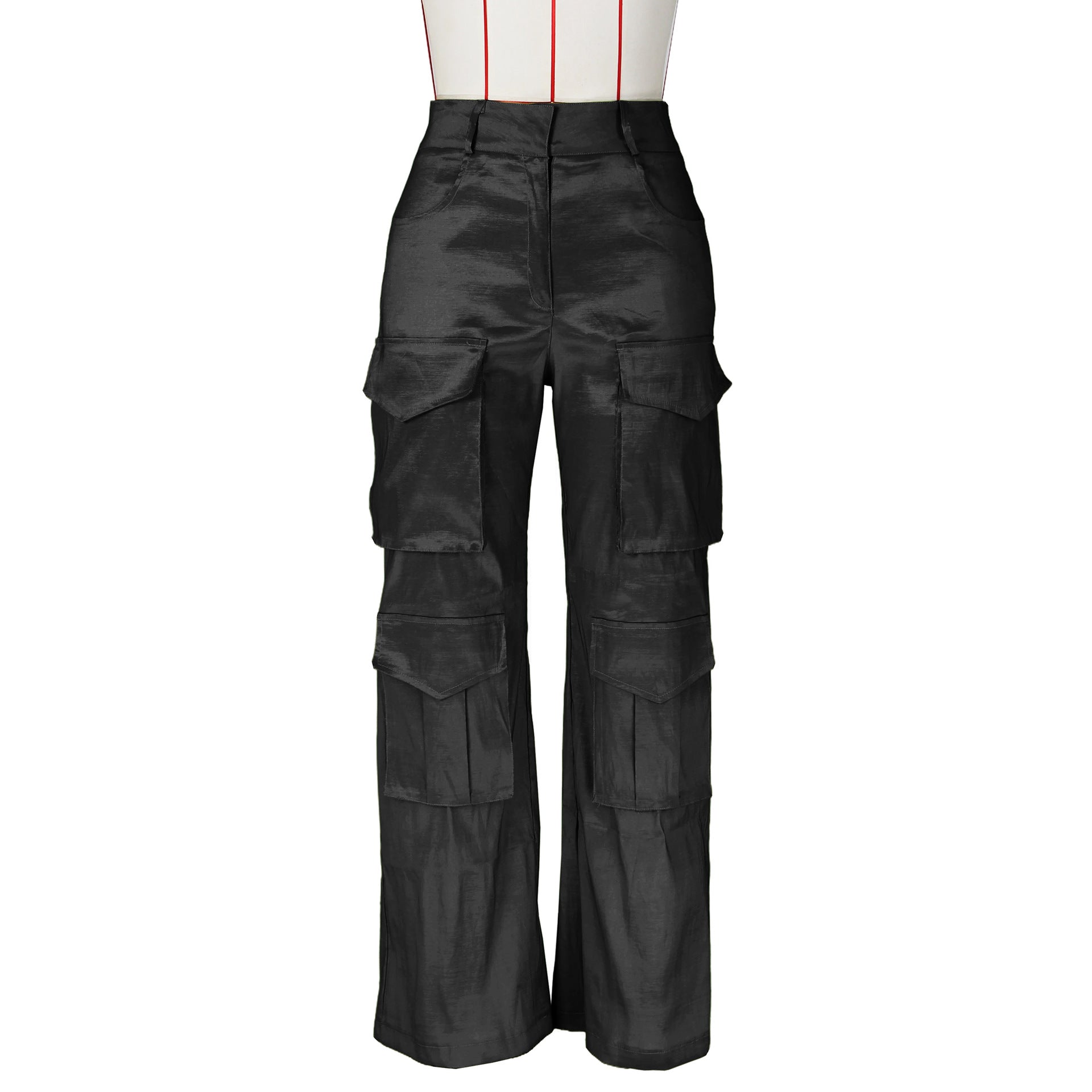 Lily Shiny Black Cargos