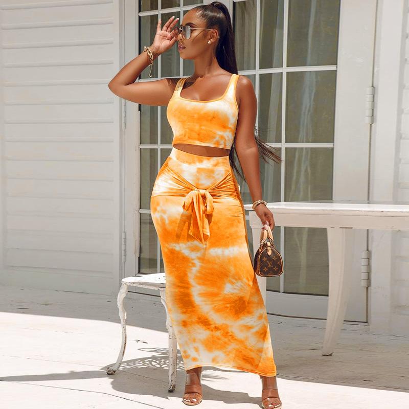 Summer Tie Dye High Waist Suit Yellow
