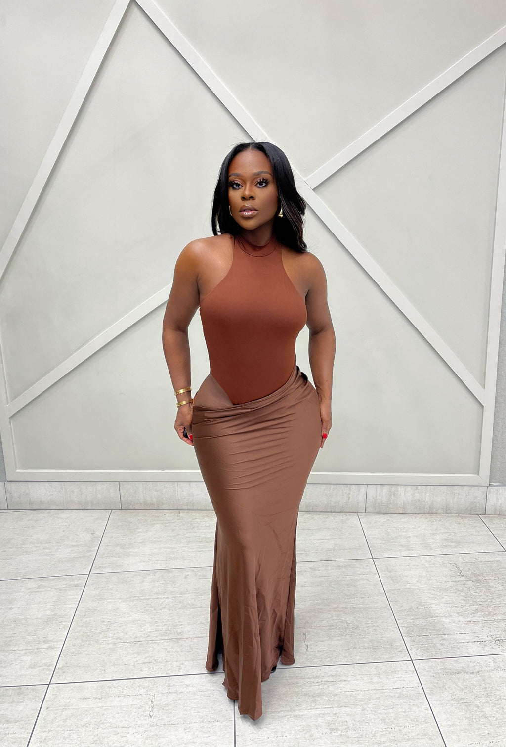 “MELA” MAXI DRESS- BROWN