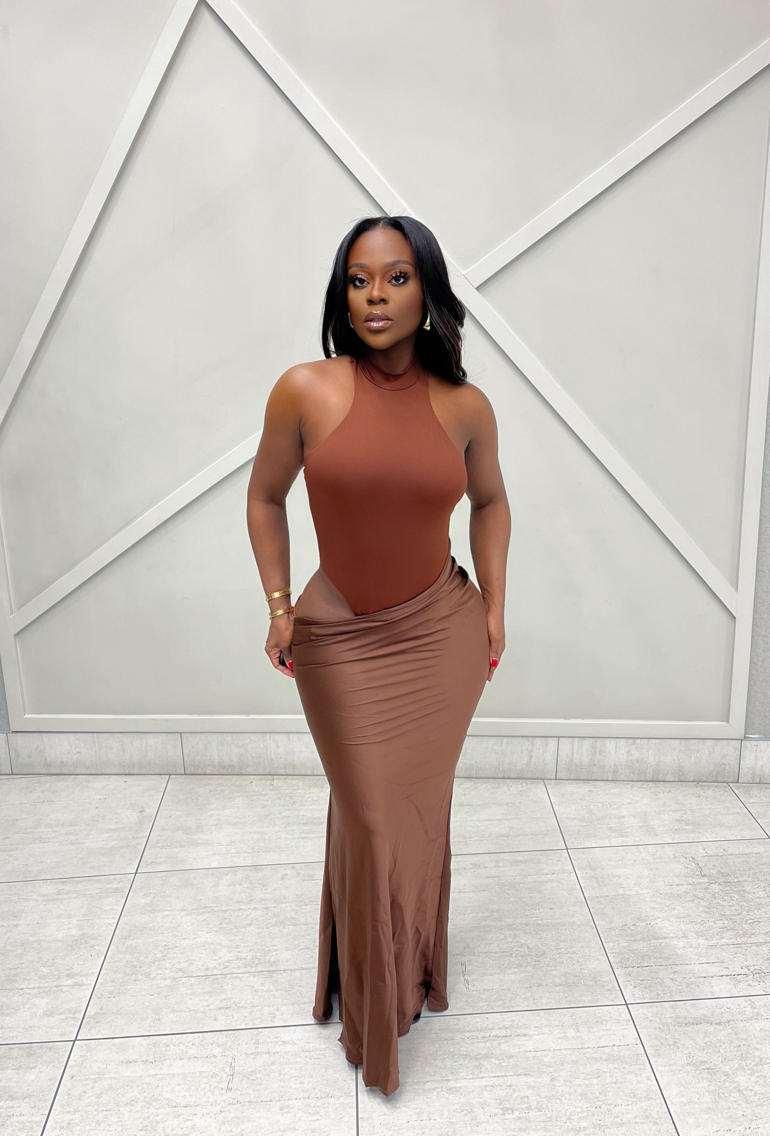 “MELA” MAXI DRESS- BROWN