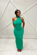 “SOLEA” SCULP HALTER DRESS