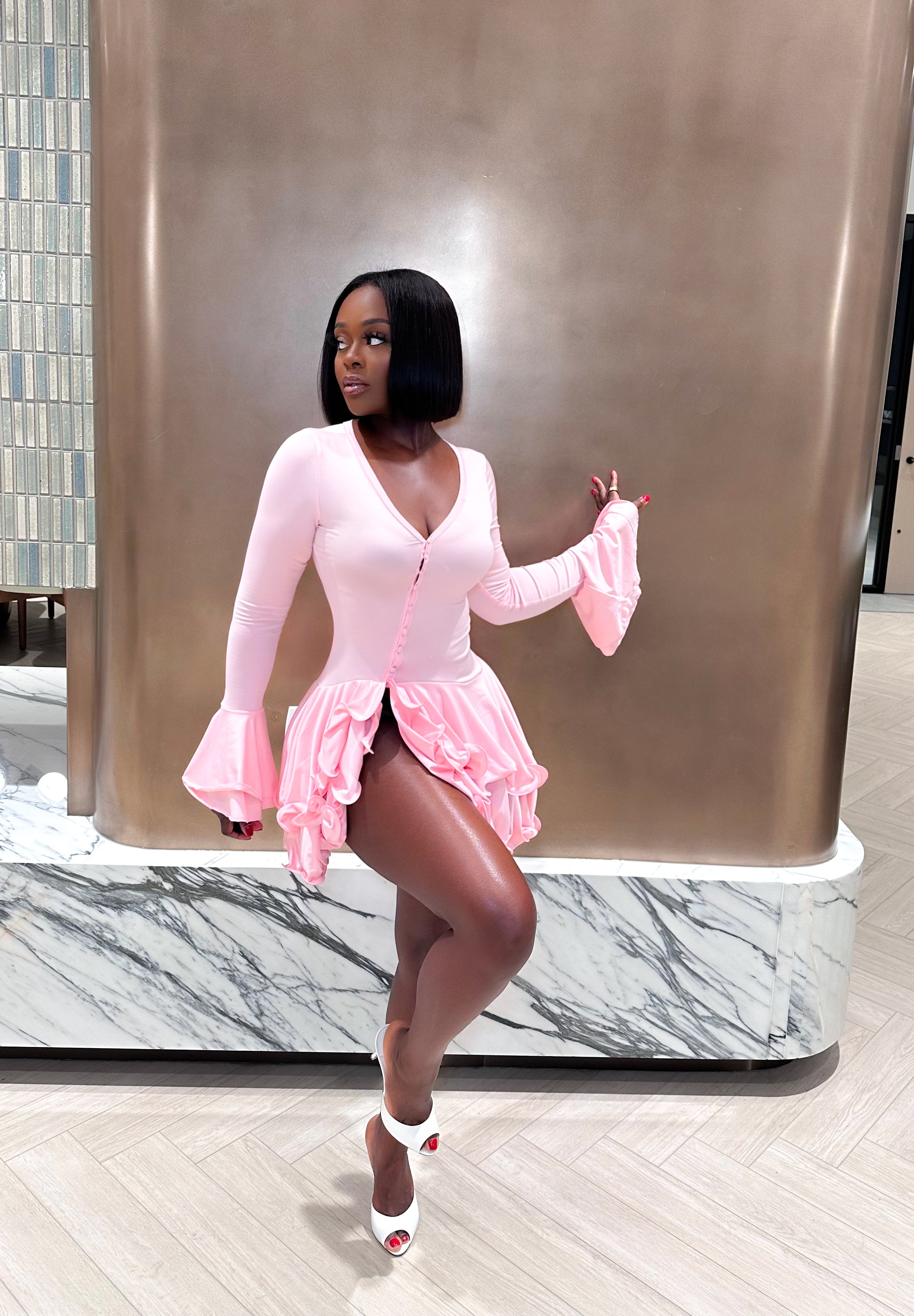 “JANELLE” RUFFLE MINI DRESS-PINK (S-XL)