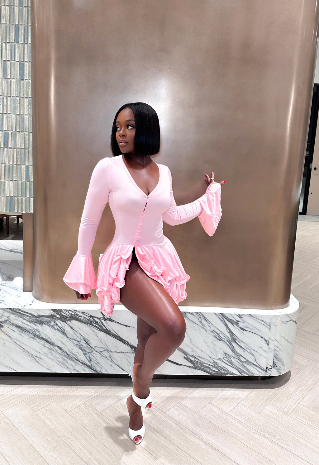 “JANELLE” RUFFLE MINI DRESS-PINK (S-XL)