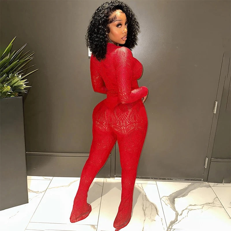 Bea Red Lace Two Piece Set