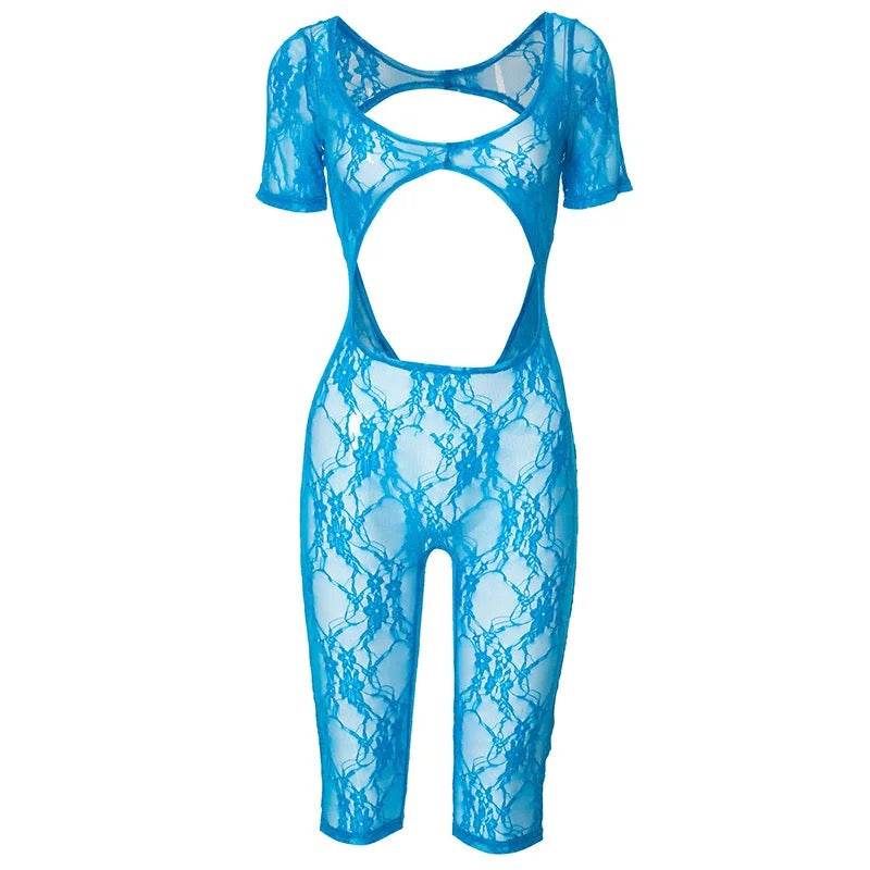 Rosie Blue Lace Romper