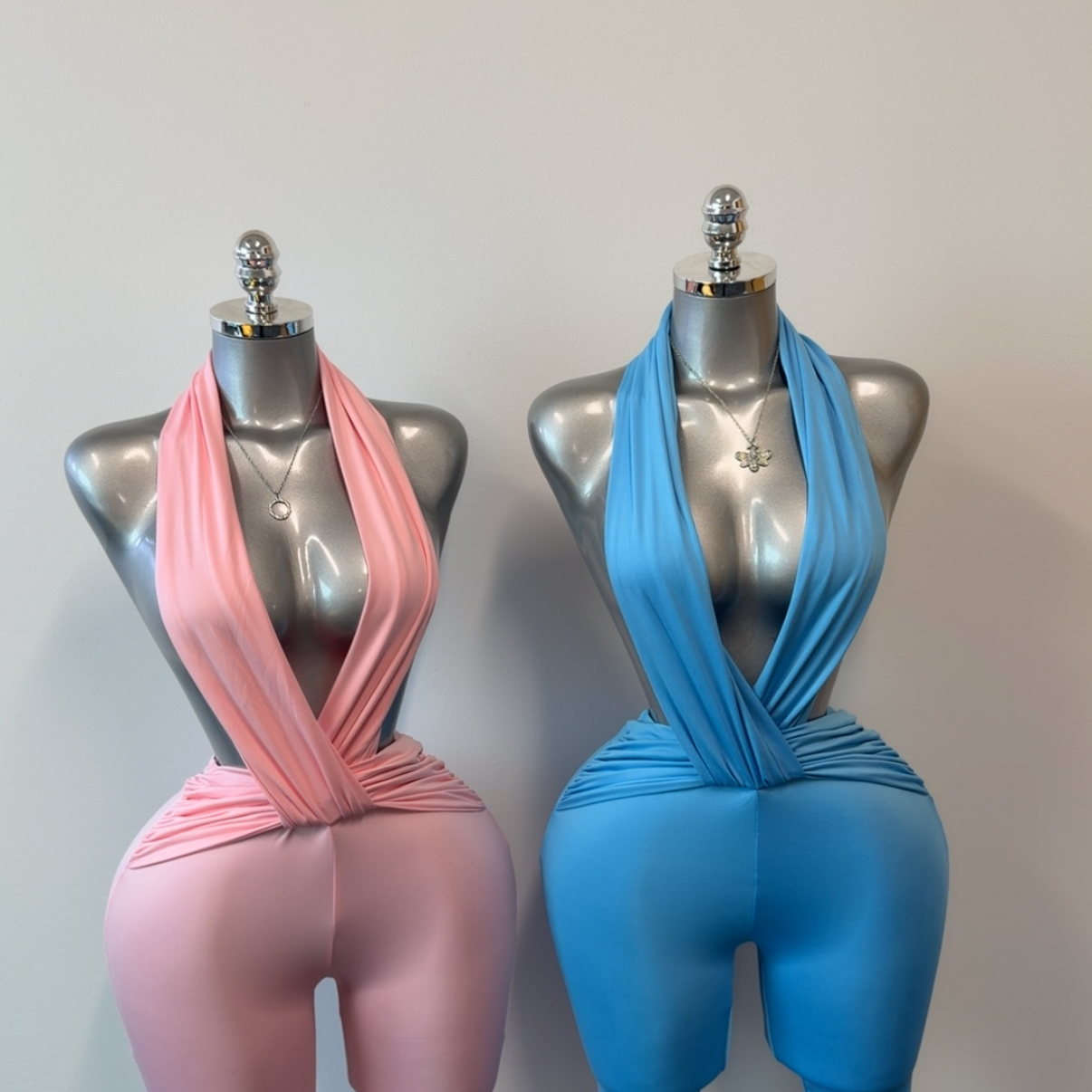 Gianni Blue Backless Romper