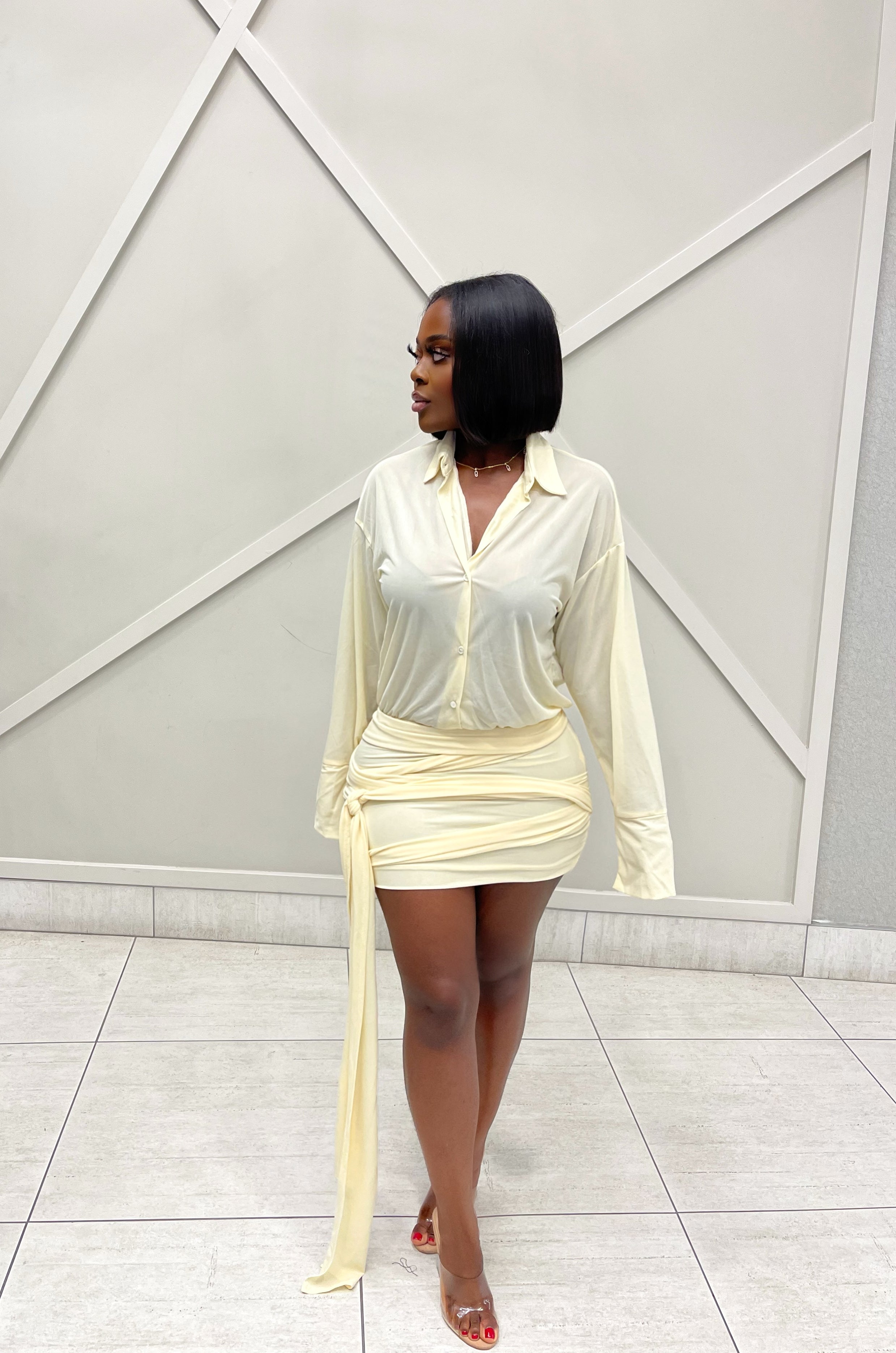 “IRIS” DRAPE TIE DRESS