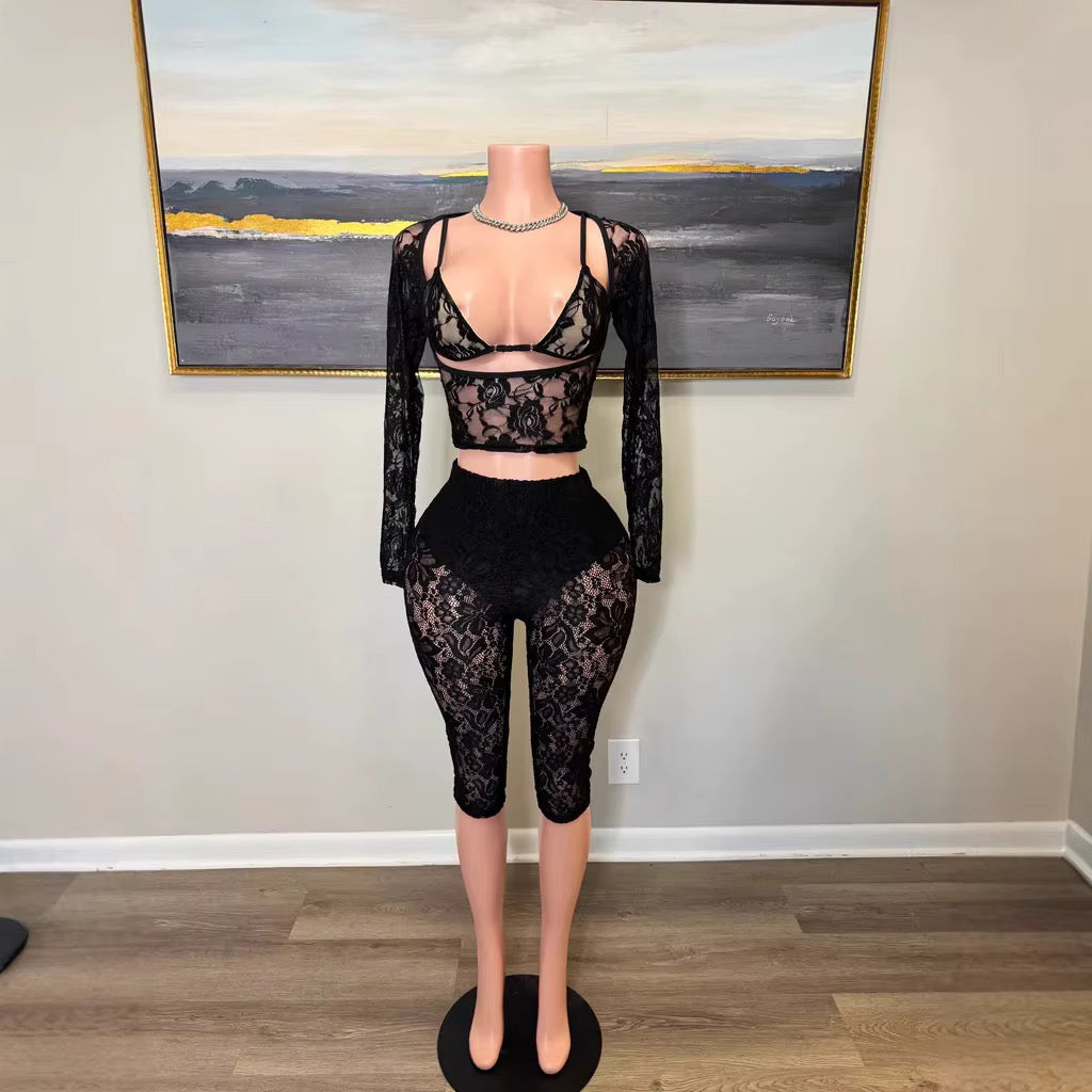 Vivi Black Lace Three Piece Set
