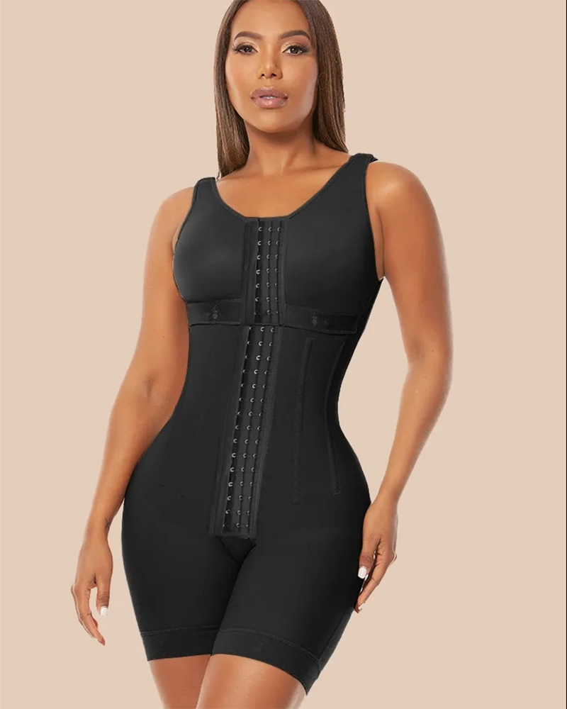 Cross Back Support Mid Length With Snap Button Shapewear Black