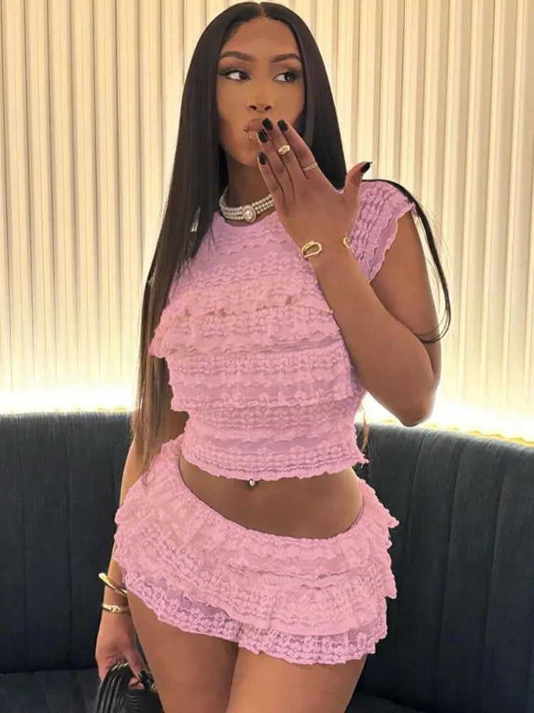 Jana Ruffles Short Set Pink