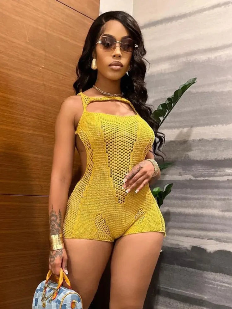 Jebena Knit Crochet Romper Yellow