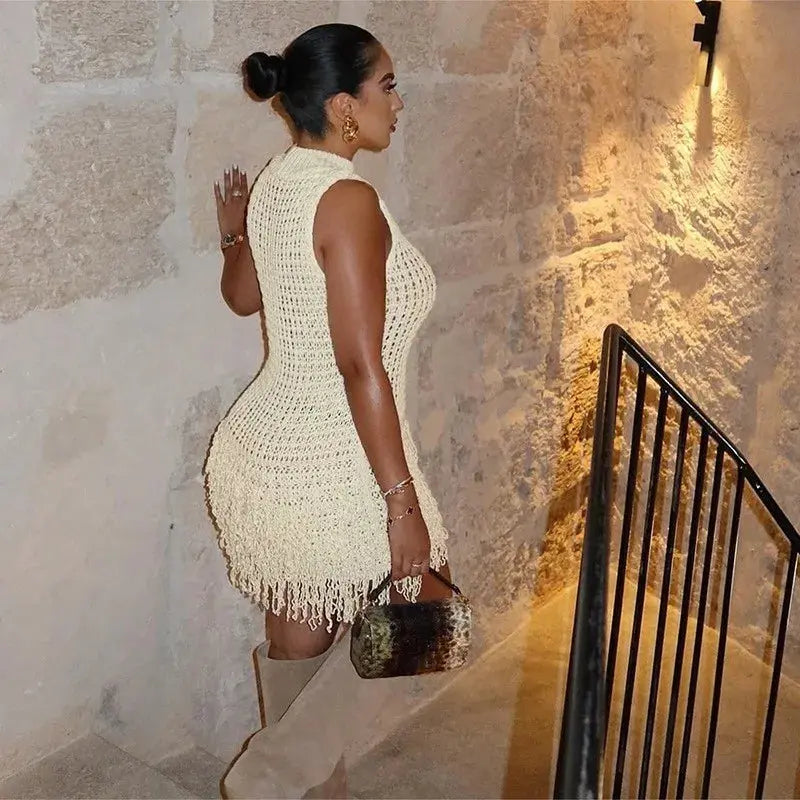 Josiah Knit Crochet Tassel Mini Dress