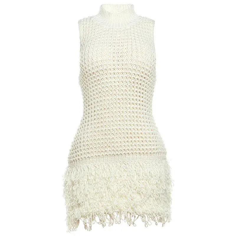 Josiah Knit Crochet Tassel Mini Dress