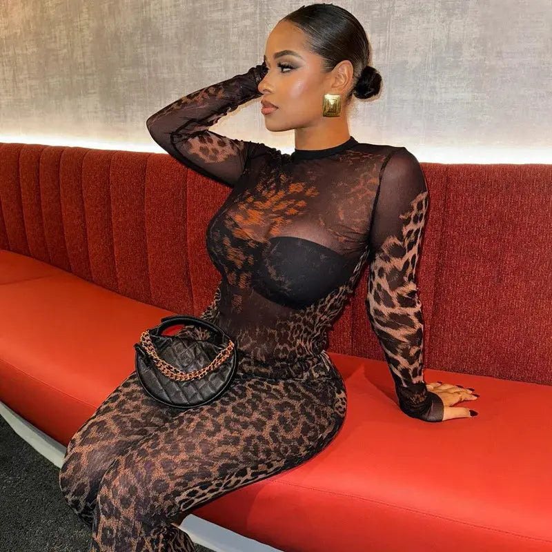 Joya Leopard Mesh Jumpsuit