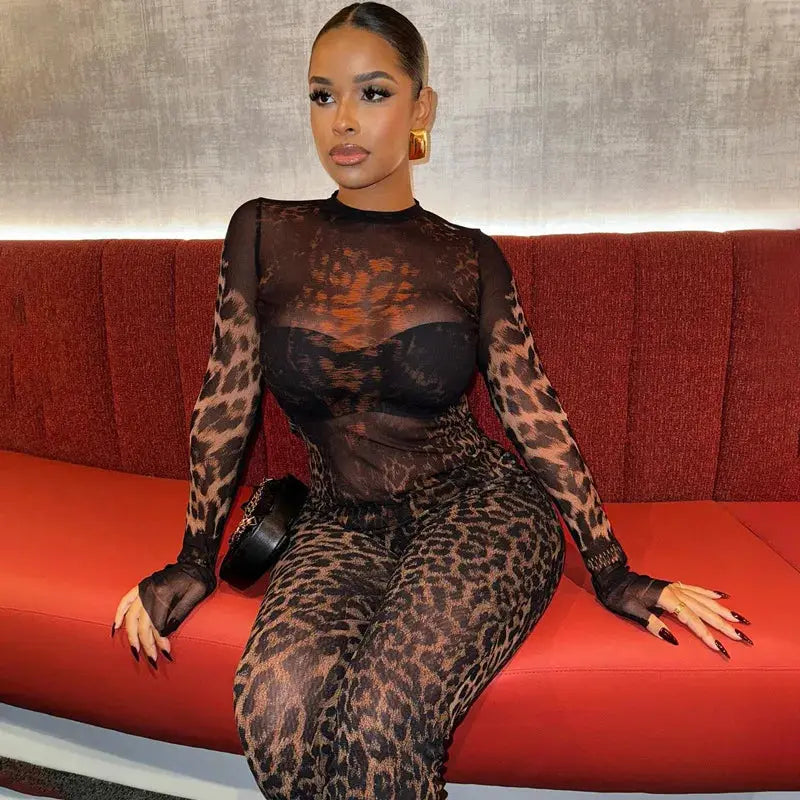 Joya Leopard Mesh Jumpsuit