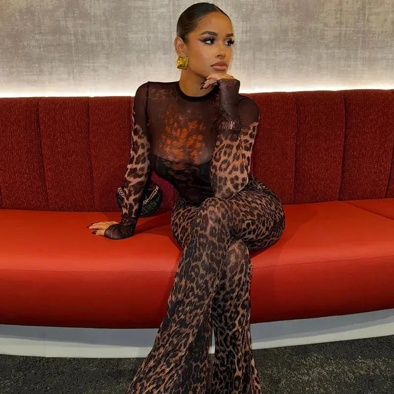 Joya Leopard Mesh Jumpsuit