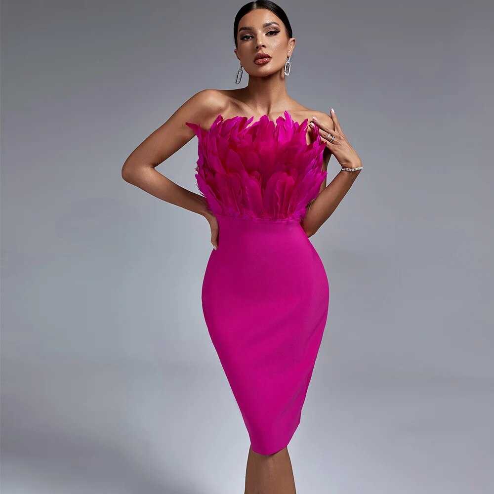Joyce Feather Bandage Dress Pink