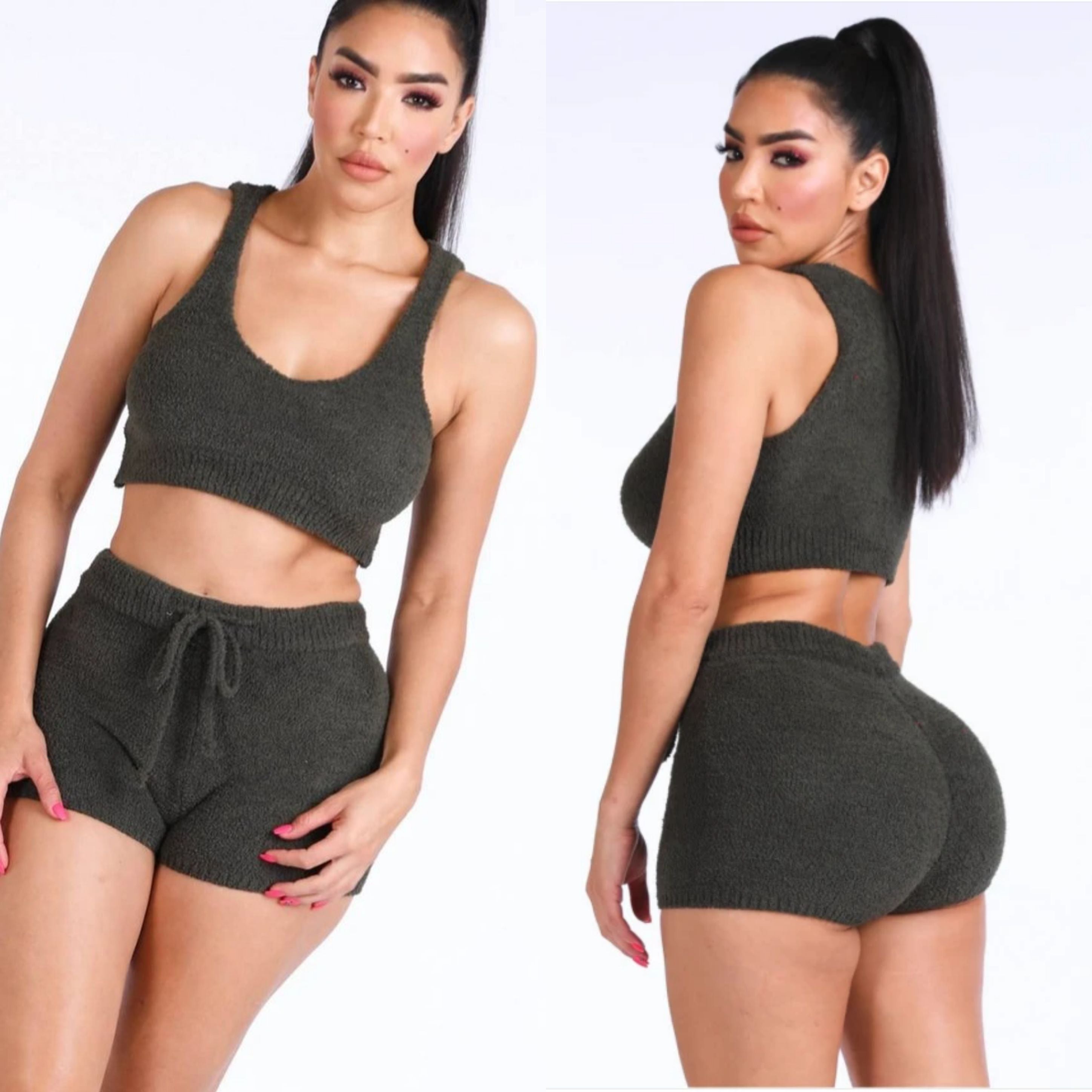 Juju Knit Short Set- Olive Olive