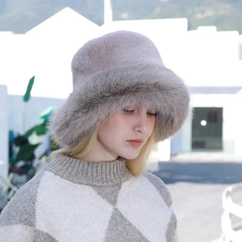 Keep Warm Fur Bucket Hat 11 56-58cm